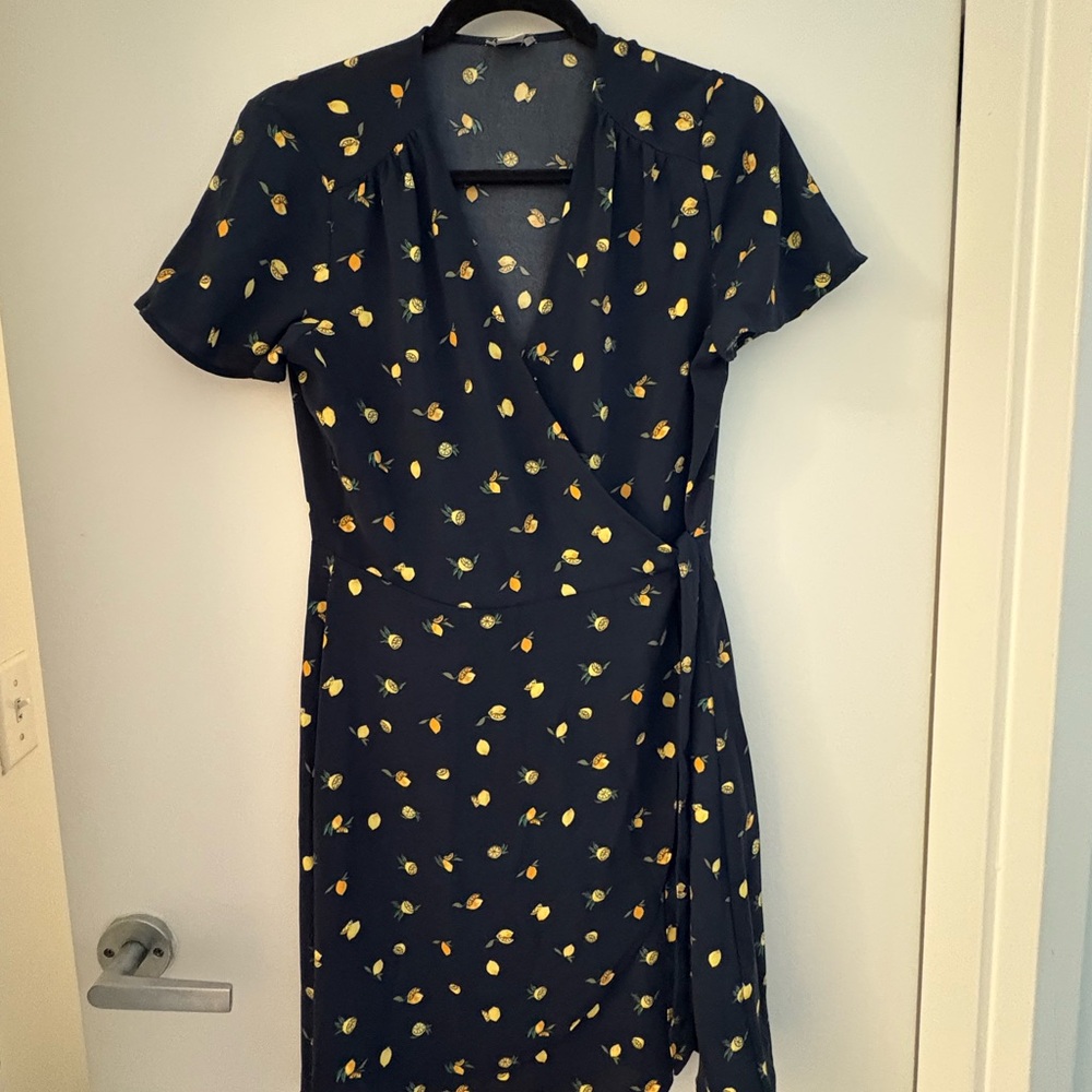 J. Crew Navy Blue and lemon Mini Wrap Dress